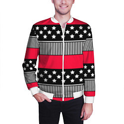 Бомбер мужской Red and black pattern with stripes and stars, цвет: 3D-белый — фото 2