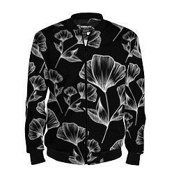 Бомбер мужской Графичные цветы на черном фоне, цвет: 3D-черный