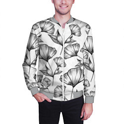 Бомбер мужской Графичные цветы на белом фоне, цвет: 3D-меланж — фото 2
