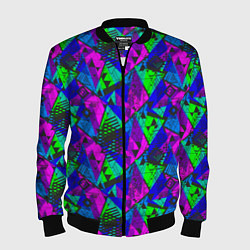 Бомбер мужской Неоновый абстрактный геометрический узор, цвет: 3D-черный