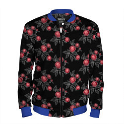 Бомбер мужской Акварельные розы на черном, цвет: 3D-синий