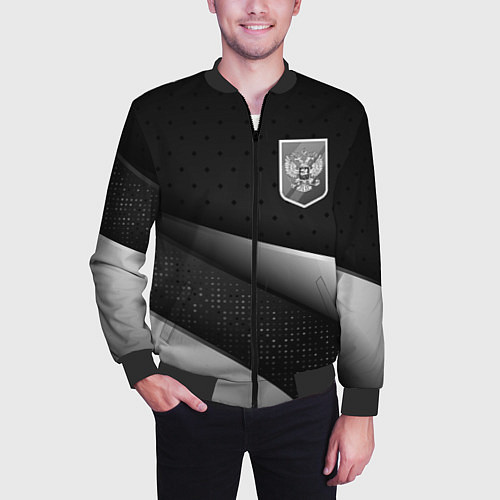 Мужской бомбер Russia - black & white / 3D-Черный – фото 3
