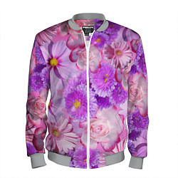 Бомбер мужской Фиолетовые и розовые цветы, цвет: 3D-меланж