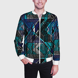 Бомбер мужской Сине - черная гранжевая абстракция, цвет: 3D-белый — фото 2