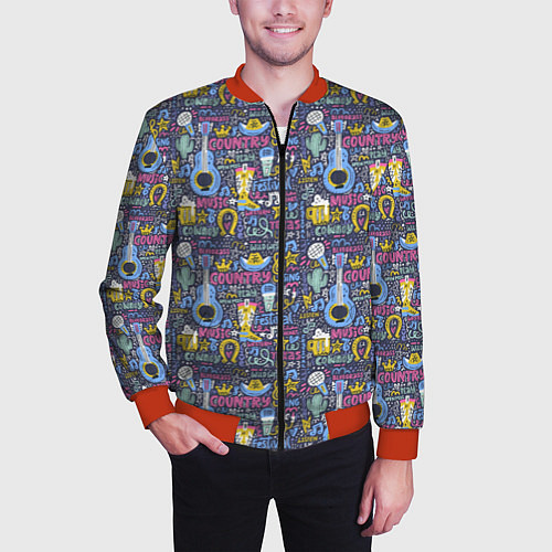 Мужской бомбер Гитара и шляпа / 3D-Красный – фото 3