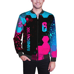 Бомбер мужской Rainbow Six - neon gradient: надпись, символ, цвет: 3D-черный — фото 2