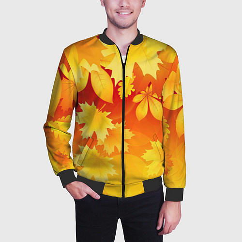 Мужской бомбер Символ осени / 3D-Черный – фото 3