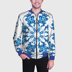 Бомбер мужской Гжель синий цветок, цвет: 3D-синий — фото 2
