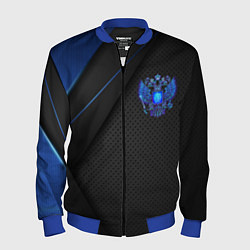 Бомбер мужской Черно-синий герб России, цвет: 3D-синий