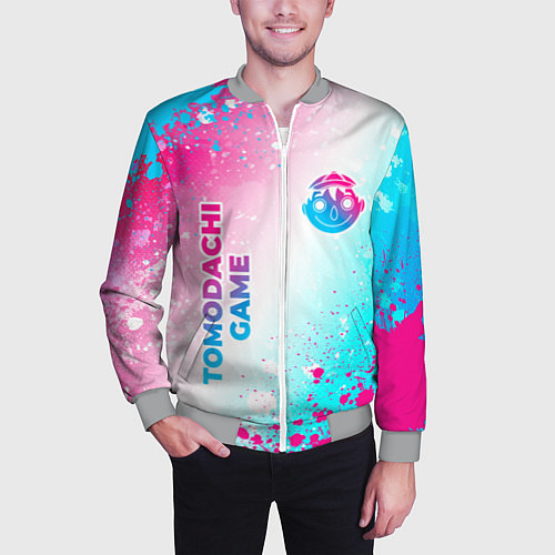 Мужской бомбер Tomodachi Game neon gradient style: надпись, симво / 3D-Меланж – фото 3