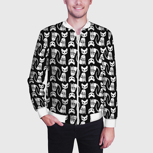 Мужской бомбер Скелет кошки - Halloween pattern / 3D-Белый – фото 3