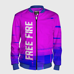 Бомбер мужской Free Fire glitch text effect: по-вертикали, цвет: 3D-синий