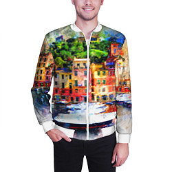 Бомбер мужской Картина красочный город, цвет: 3D-белый — фото 2