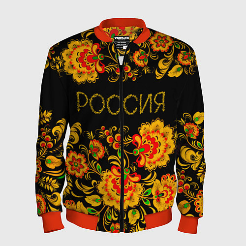 Мужской бомбер РОССИЯ роспись хохлома / 3D-Красный – фото 1