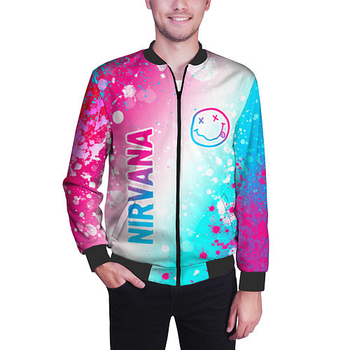 Мужской бомбер Nirvana neon gradient style: надпись, символ / 3D-Черный – фото 3