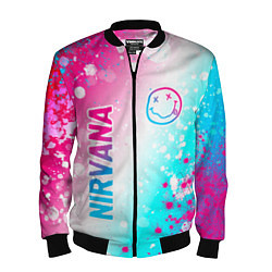 Бомбер мужской Nirvana neon gradient style: надпись, символ, цвет: 3D-черный