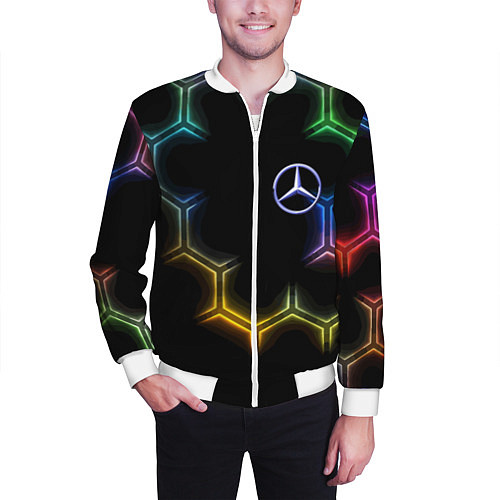 Мужской бомбер Mercedes - neon pattern / 3D-Белый – фото 3