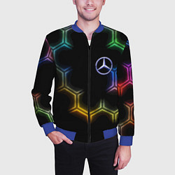 Бомбер мужской Mercedes - neon pattern, цвет: 3D-синий — фото 2