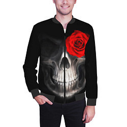 Бомбер мужской Роза на черепе, цвет: 3D-черный — фото 2