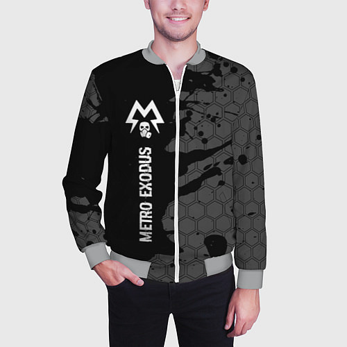 Мужской бомбер Metro Exodus glitch на темном фоне: по-вертикали / 3D-Меланж – фото 3