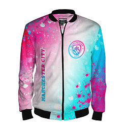 Мужской бомбер Manchester City neon gradient style: надпись, симв