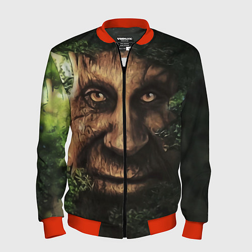 Мужской бомбер Дерево с лицом мем Мудрое дерево / 3D-Красный – фото 1