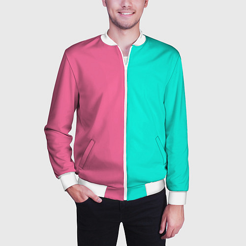 Мужской бомбер Розово бирюзовый / 3D-Белый – фото 3