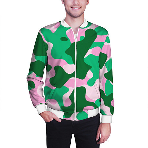 Мужской бомбер Абстрактные зелёно-розовые пятна / 3D-Белый – фото 3