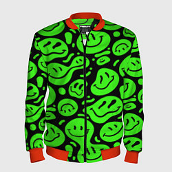 Бомбер мужской Психоделические смайлы - салатовый неон, цвет: 3D-красный