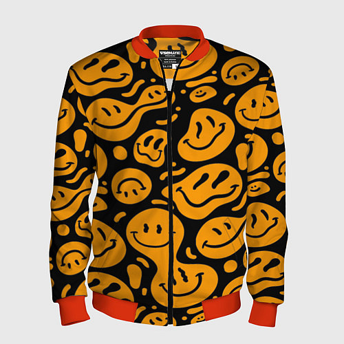 Мужской бомбер Растекающийся оранжевый смайл / 3D-Красный – фото 1