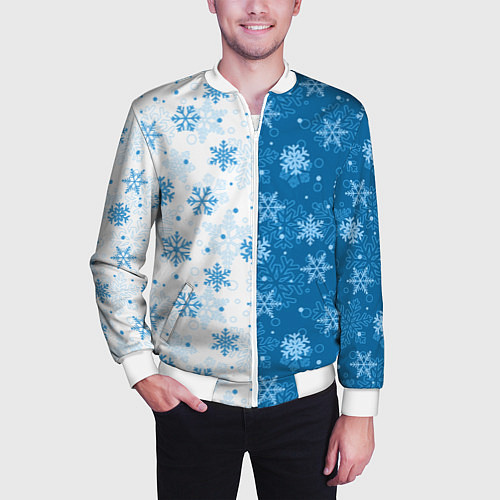 Мужской бомбер Красивые снежинки / 3D-Белый – фото 3