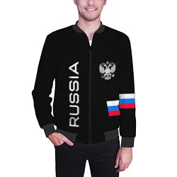 Бомбер мужской Россия и три линии на черном фоне, цвет: 3D-черный — фото 2