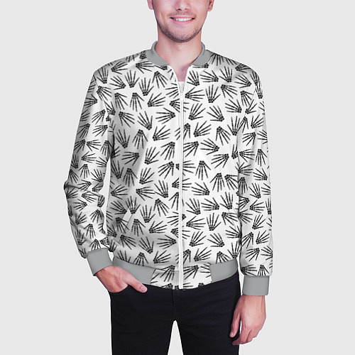 Мужской бомбер Ладонь скелета / 3D-Меланж – фото 3