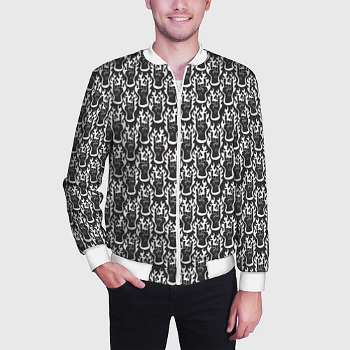 Мужской бомбер Рука с жестом рок в пламени / 3D-Белый – фото 3