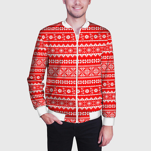 Мужской бомбер Jacquard pattern / 3D-Белый – фото 3