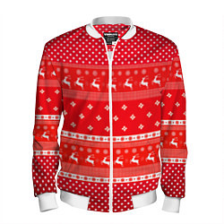 Бомбер мужской Праздничный красный свитер, цвет: 3D-белый