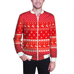 Бомбер мужской Праздничный красный свитер, цвет: 3D-белый — фото 2