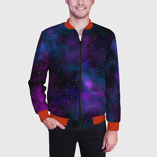 Мужской бомбер Космос с галактиками / 3D-Красный – фото 3