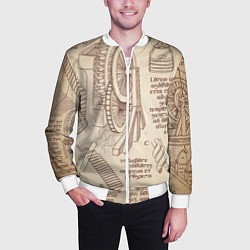 Бомбер мужской Чертежи машин Леонардо да Винчи, цвет: 3D-белый — фото 2