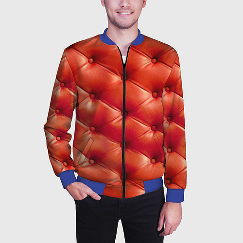 Мужской бомбер Quilted furniture leather / 3D-Синий – фото 3