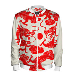 Бомбер мужской Японские красные драконы, цвет: 3D-белый