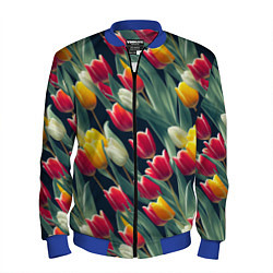 Бомбер мужской Много тюльпанов, цвет: 3D-синий