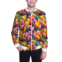 Бомбер мужской Роскошные тюльпаны, цвет: 3D-белый — фото 2