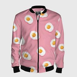 Бомбер мужской Яичница на розовом фоне, цвет: 3D-черный