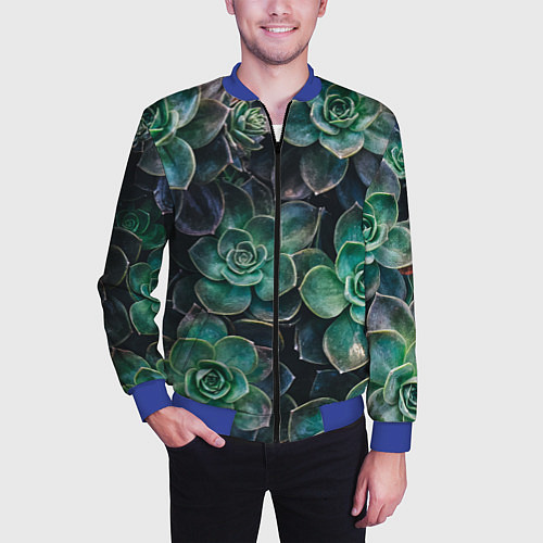 Мужской бомбер Паттерн из множество зелёных цветов / 3D-Синий – фото 3