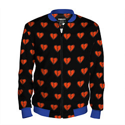 Бомбер мужской Разбитые сердца на черном фоне, цвет: 3D-синий