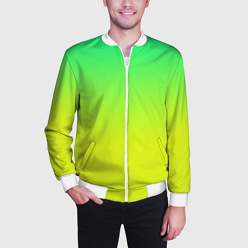 Мужской бомбер Зелено-желтый градиент / 3D-Белый – фото 3