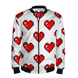 Бомбер мужской Сердца в стиле пиксель-арт, цвет: 3D-черный