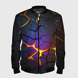 Бомбер мужской Неоновые трещины - лава, цвет: 3D-черный