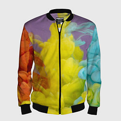 Бомбер мужской Абстрактные разноцветные объёмные дымы, цвет: 3D-черный